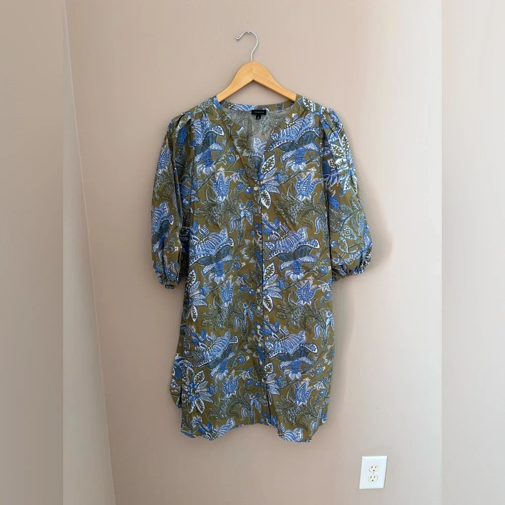 Talbots Olive and Sky Blue Paisley Dress Size 10 - Picture 2 of 8